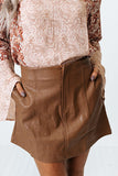 The Penny Faux Leather Skirt In Brown