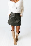 The Penny Faux Leather Skirt In Martini Olive