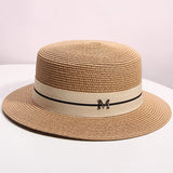 Straw hat women summer flat top hat seaside holiday beach hat