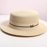 Straw hat women summer flat top hat seaside holiday beach hat